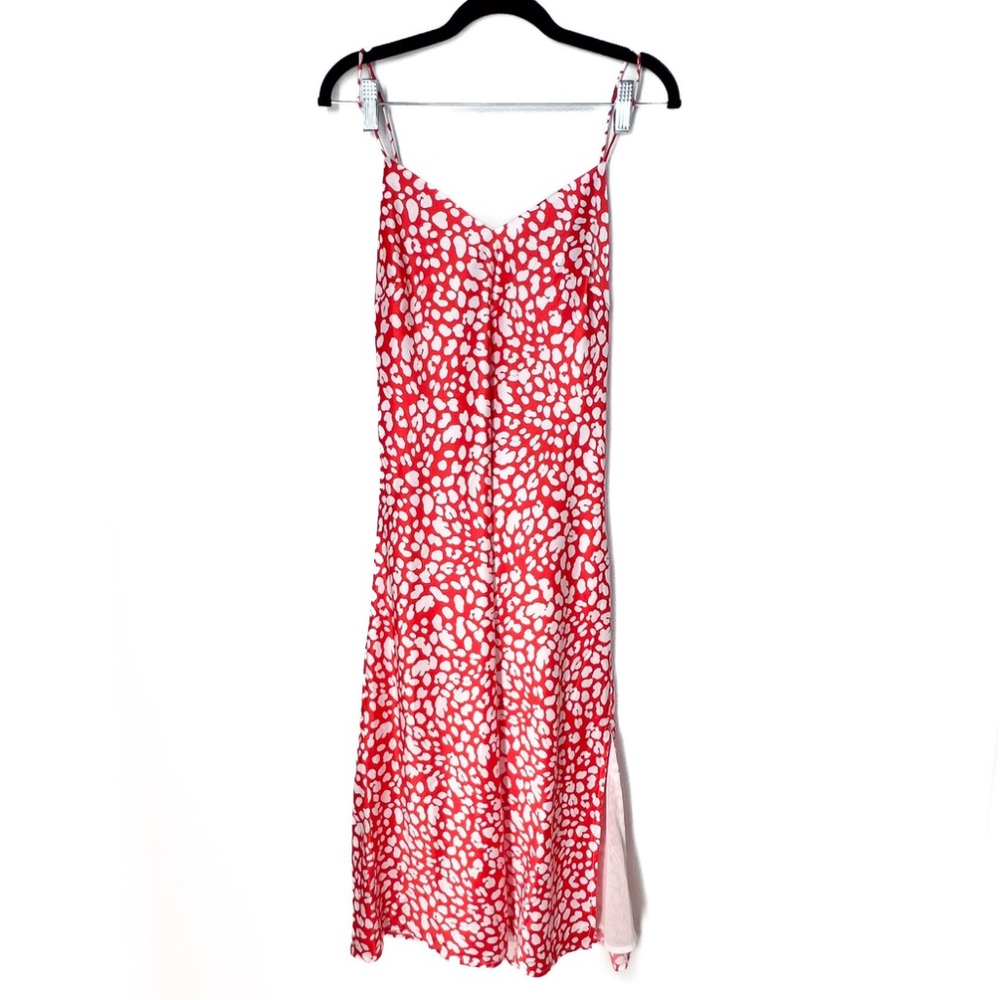 Lulus Calling My Spirit Red Satin Animal Print Midi Slip Dress Sz L Spring Chic